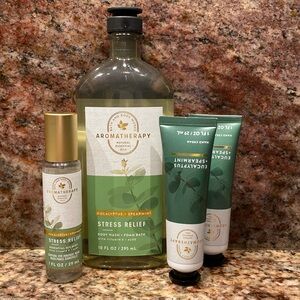 💚4-pc “Eucalyptus+Spearmint” BBW Aromatherapy Body Wash+2Hand Cream+Oil Mist NWT